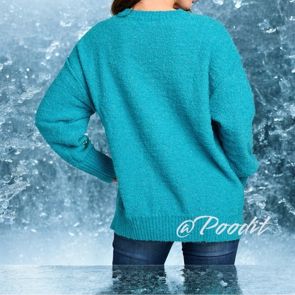 PEACH LOVE CALIFORNIA ever so soft sequin star teal sweater S M L - Picture 5 of 10